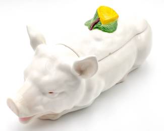 Vintage Italian Majolica Porcelain Pig Soup Tureen