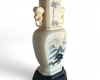 Hand-Carved Soapstone Vase w/ith Elephant Handles