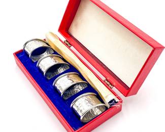 Vintage Pewter Napkin Rings in Red Case