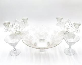 5 Cambridge Glass Wildflower Pattern Pieces, 1930s