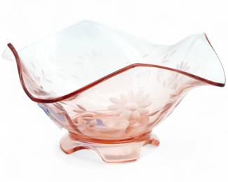 Vintage Pink Depression Glass Ruffled Bowl