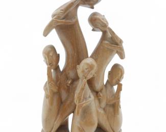 Hand-Carved Wooden Statue Group by Waru, Bali, Indonesia