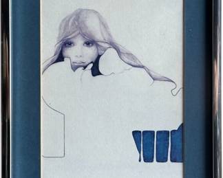 Vintage Christine Rosamond 'Blue Ice' Lithograph, Framed
