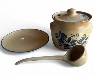 Pfaltzgraff Folk Art Soup Tureen Set w/ Ladle & Plate