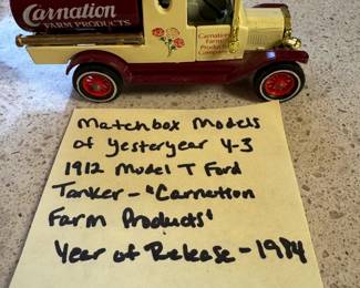 Matchbox Models of Yesteryear Y-3 1912 Model T Ford Tanker "Carnation Farm Products"