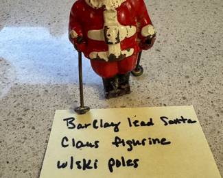 Barclay lead Santa Claus figurine w/ski poles