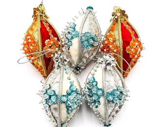 Set of Five Beaded Christmas Ornaments