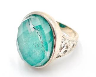 Sterling Silver Ring with Turquoise Doublet Stone Size 7