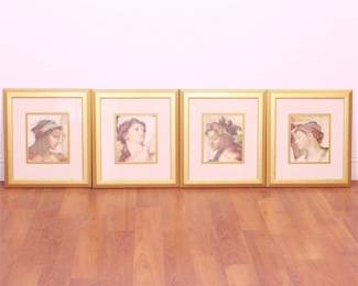 Set of Four Fine Art Reproductions in Gold-Colored Frames