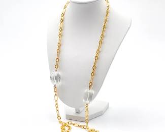 Gold-Plated 925 Sterling Silver Chain Necklace with Clear Glass Beads