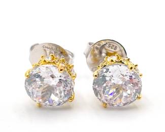 Charles W 925 Sterling CZ Stud Earrings with Gold Accents