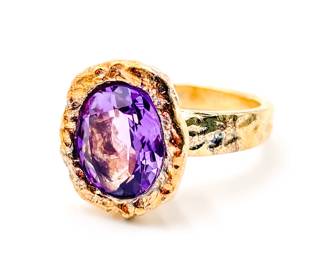 Gold-Tone 925 Sterling Silver Amethyst Gemstone Ring Size 8