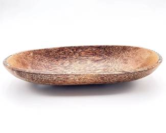 Vintage Coconut Wooden Bowl w/ Carved Decorative Rim