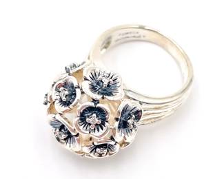 Stephen Dweck 925 Sterling Silver & Diamond Floral Ring Size 8
