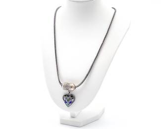 925 Sterling Silver Necklace with Enamelled Heart Pendant