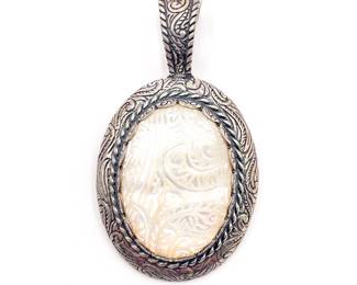 Sterling Silver Pendant with Carved Shell Inlay