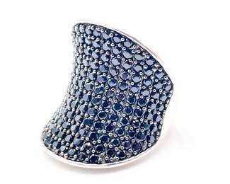 925 Sterling Silver Ring with Black Stone Pavé Size 7