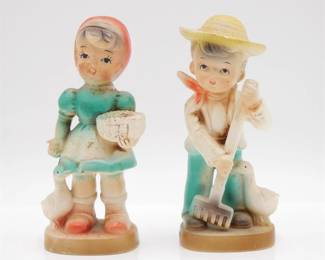 Pair of Vintage Porcelain Farmer Boy & Girl Figurines