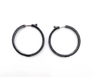 Pair of Black Rhinestone Hoop Earrings