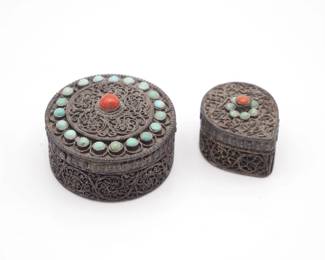 Tibetan-Style Ornate Vintage Trinket Boxes, Set of Two