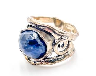 925 Sterling Silver Ring with Faceted Sodalite Stone Size 7.5