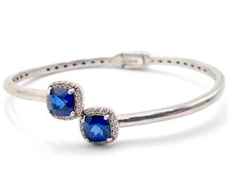 BBJ 925 Sterling Silver Cuff Bracelet with Blue Gemstones