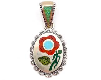 Sterling Silver Pendant w/Gemstone Inlay by R.N. Laconsello