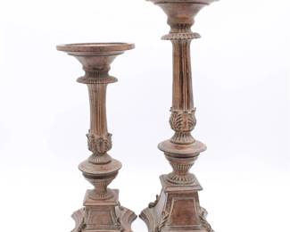 Set of Two Faux Bronze Cast Resin Candle Holders