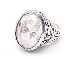 A by JH 925 Sterling Silver and 14K Gold Ring with CZ Stone Size 7