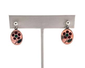 Sterling Silver Enamel Floral Earrings, 925 RNL