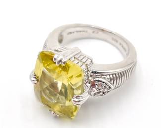 Judith Ripka 925 Sterling Silver Ring with Yellow CZ Size 7