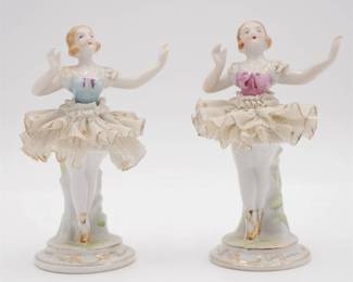 Saji Fancy China Dresden-Style Ballerina Figurines