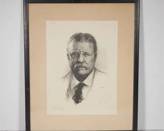 Signed Lithograph of Theodore Roosevelt by Samuel Johnson Woolf