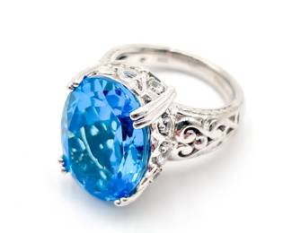 Sterling Silver Ring with Blue Oval Gemstone Size 7