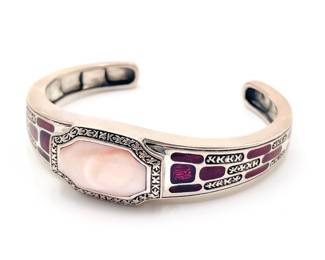 Pranda Design Ltd. Sterling Silver, Pink Mother of Pearl & Enamel Cuff Bracelet