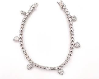 Sterling Silver 925 Bracelet with CZ Heart Charms