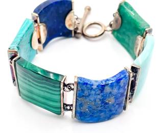 Sterling Silver Bracelet with Green and Blue Semi-Precious Stones