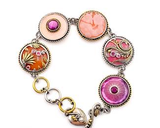 925 Sterling Silver & Bronze Button Link Bracelet