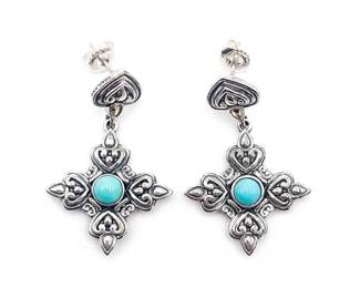 Sterling Silver Drop Earrings with 14K Gold & Turquoise Accent
