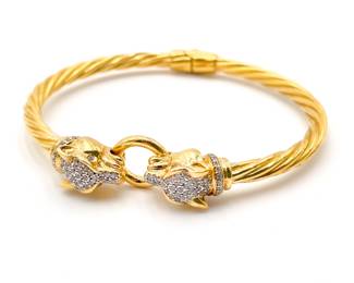 925 Sterling Gold-Tone Panther Head Hinged Bangle
