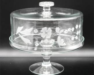Vintage Hand Etched Pedestal Cake Stand w/ Dome
