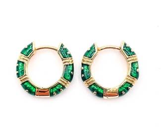 Gold-Tone Earrings With Green Enamel Accents