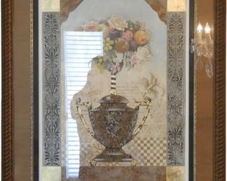 Framed Art Print of Ornate Urn with Fruits & Flowers