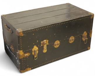 1920s-30s Steamer Trunk w/ Leather Strap Handle