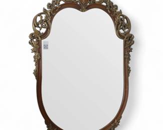 Mahogany Rococo Shield Mirror w/ Gilded Carvings