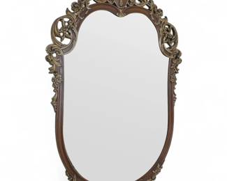 Mahogany Rococo Shield Mirror w/ Gilded Carvings