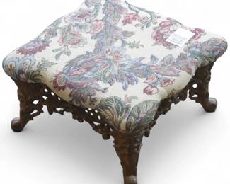 Victorian Cast Iron Footstool w/ Needlepoint Tapestry