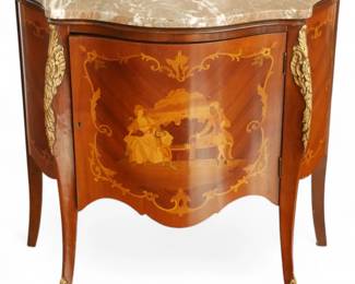 Louis XV Style Inlaid Marquetry Commode w/ Marble Top