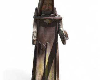 Large Hand-Carved Wooden Monk Garden Statue, 55" H
