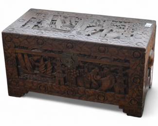 Chinese Hand-Carved Camphor Wood Chest